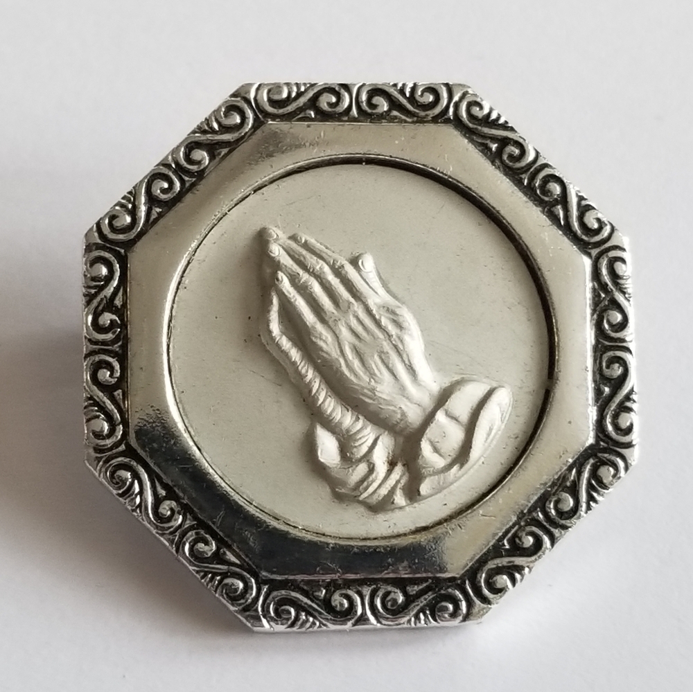 Vintage Praying Hands brooch pin silver tone W West Germany religious prayer